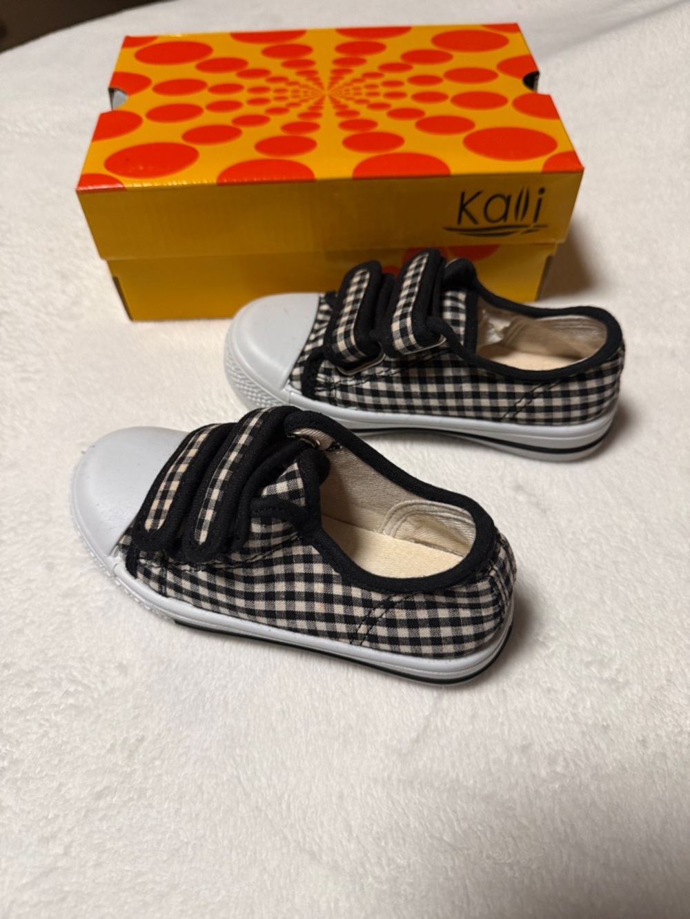 Kali Black & White Gingham Velcro Kids Sneakers